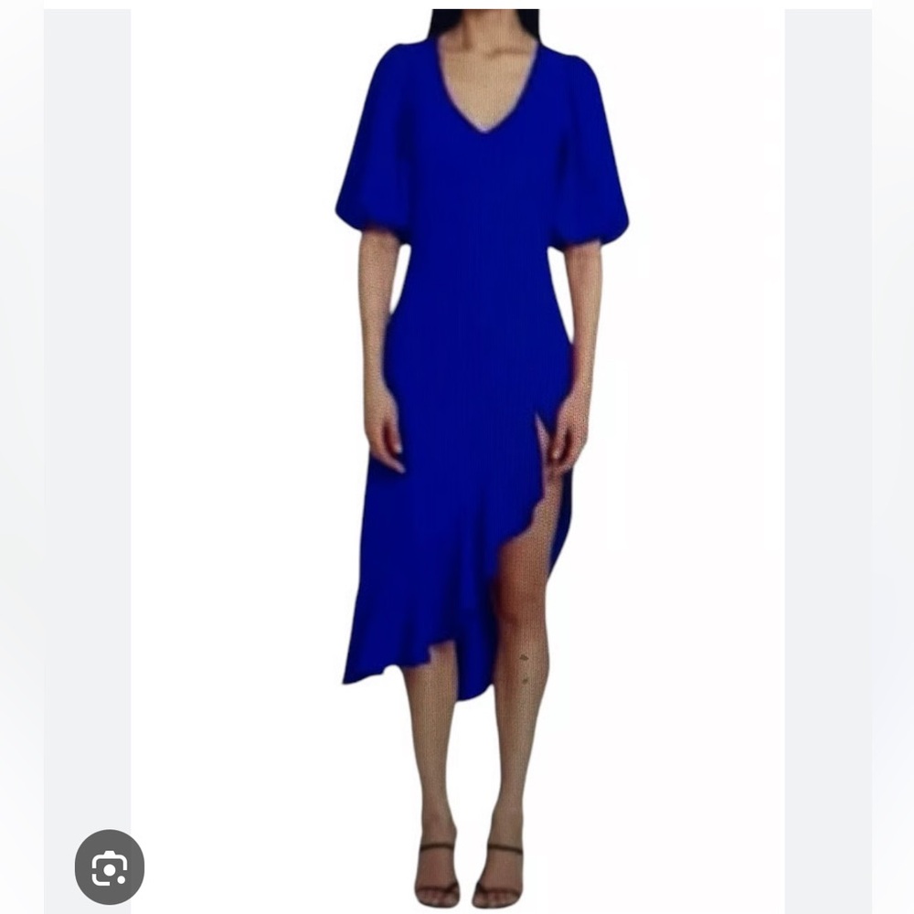 Amanda Uprichard Size Medium Glenna Lapis Blue Ruffle Hi Lo Ruffle Split Dress